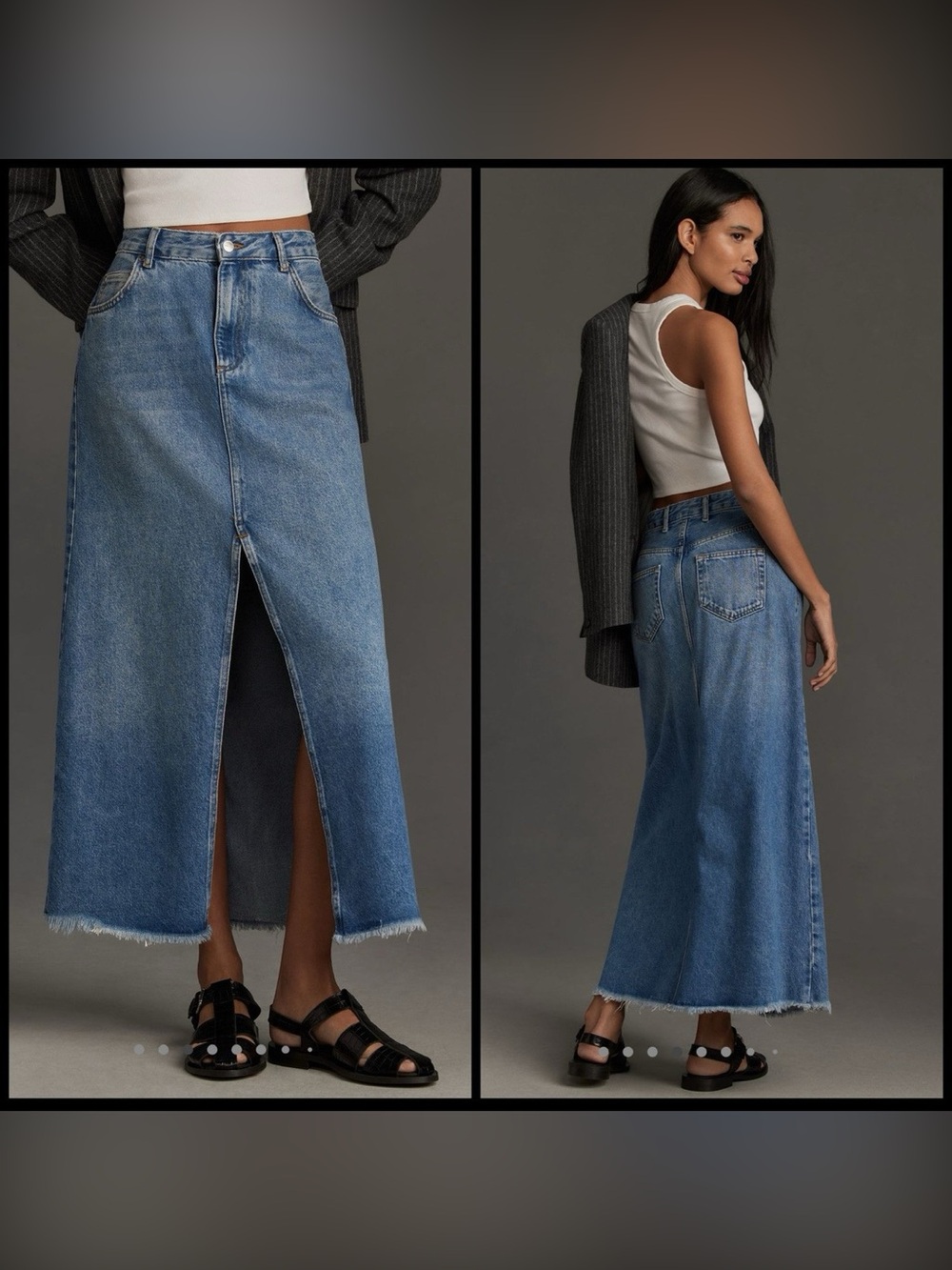 Anthropologie Pilcro The Madi Front Slit Denim Maxi Skirt Size 10P Light Wash
